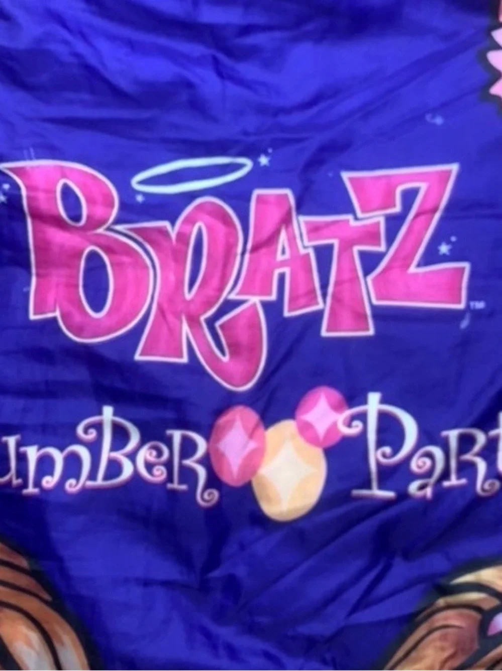 Vintage 2003 Bratz Slumber Party Sleeping Bag Pink Zip Up MGA 31x66 Kids Sleep